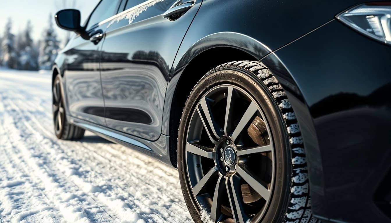Enhance PPF winter road salt protection showcased on a vehicle by winter road setting.