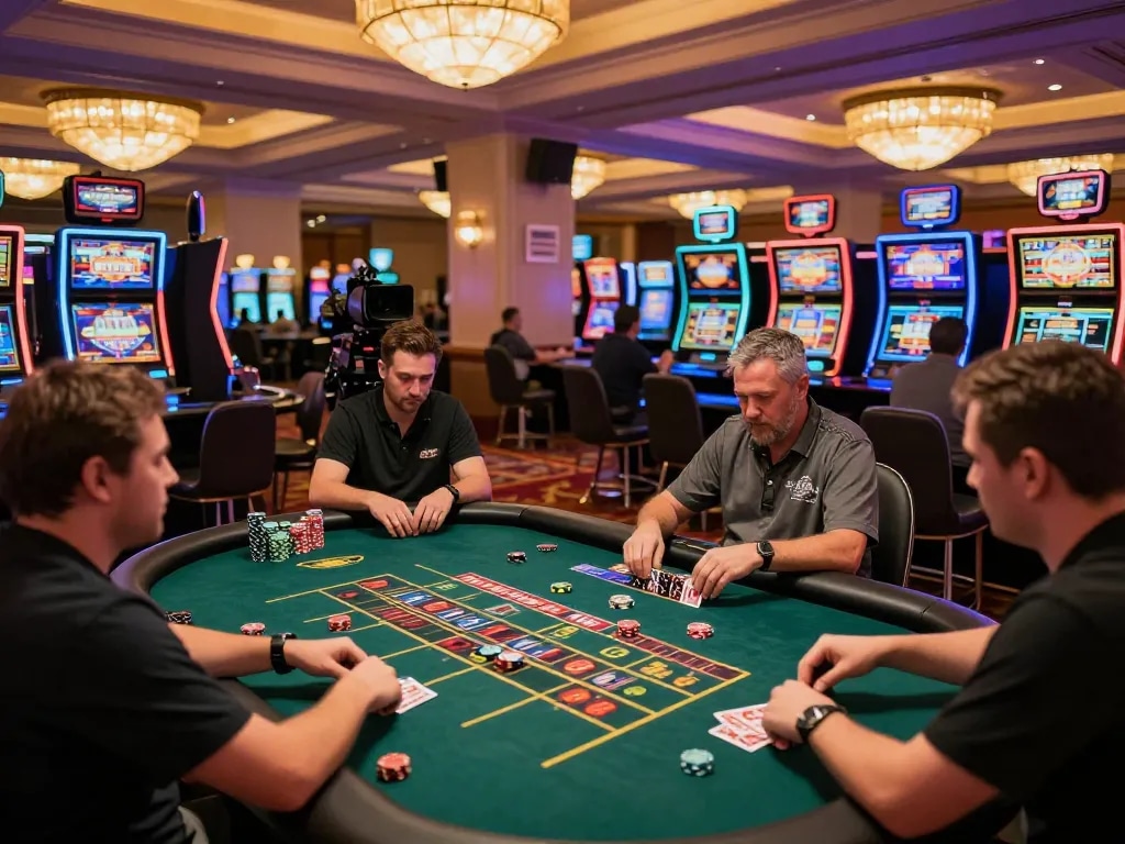 Engaging game atmosphere at upscale casino featuring 789win 37 slot machines and roulette.