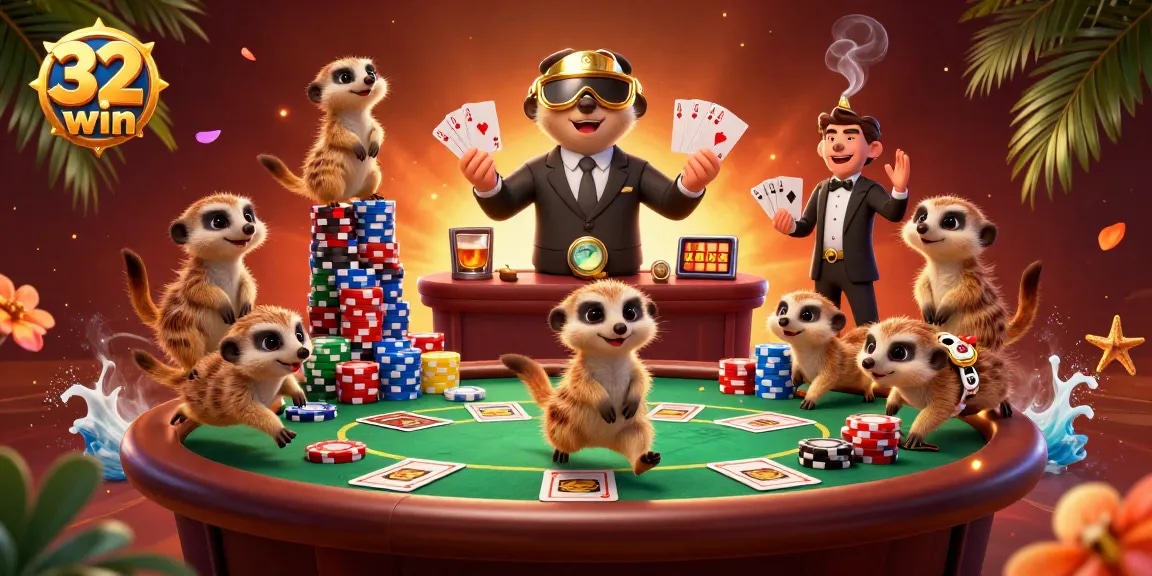Experience the thrill of casino gaming with 32win's vibrant meerkat casino scene.
