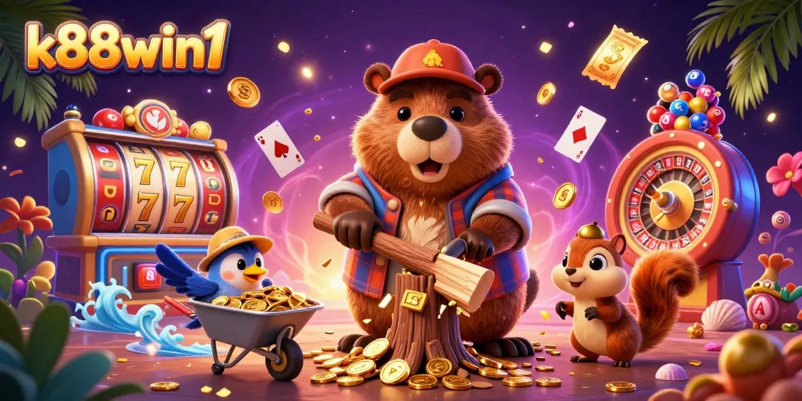 Experience k88win1's exciting casino atmosphere with vibrant characters and dynamic gaming elements.