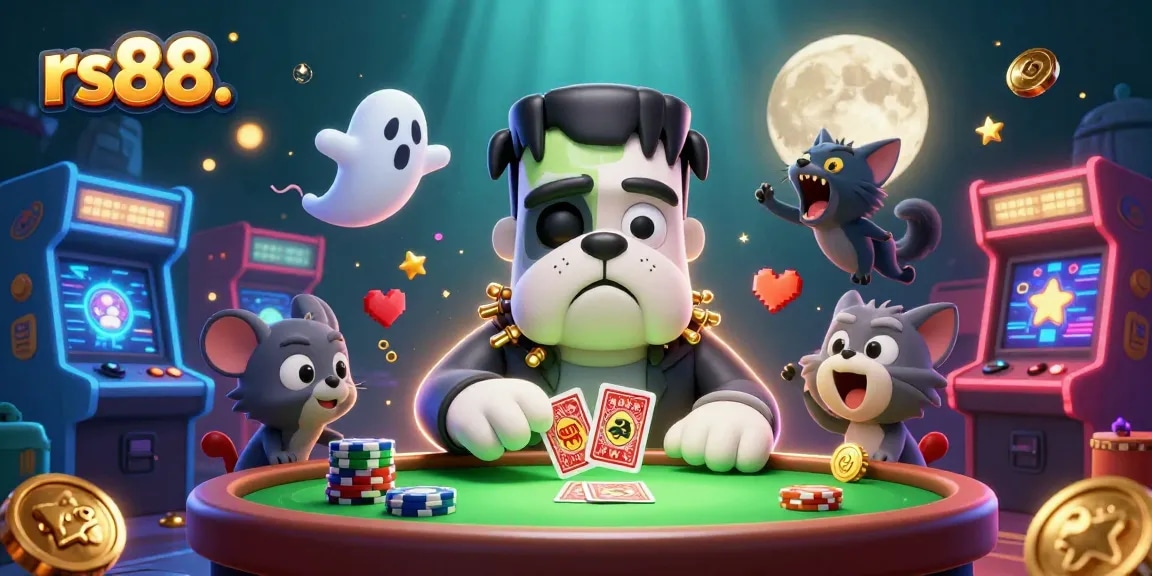 Join the thrilling world of rs88. with a cartoon bulldog dealer at a spooky casino!