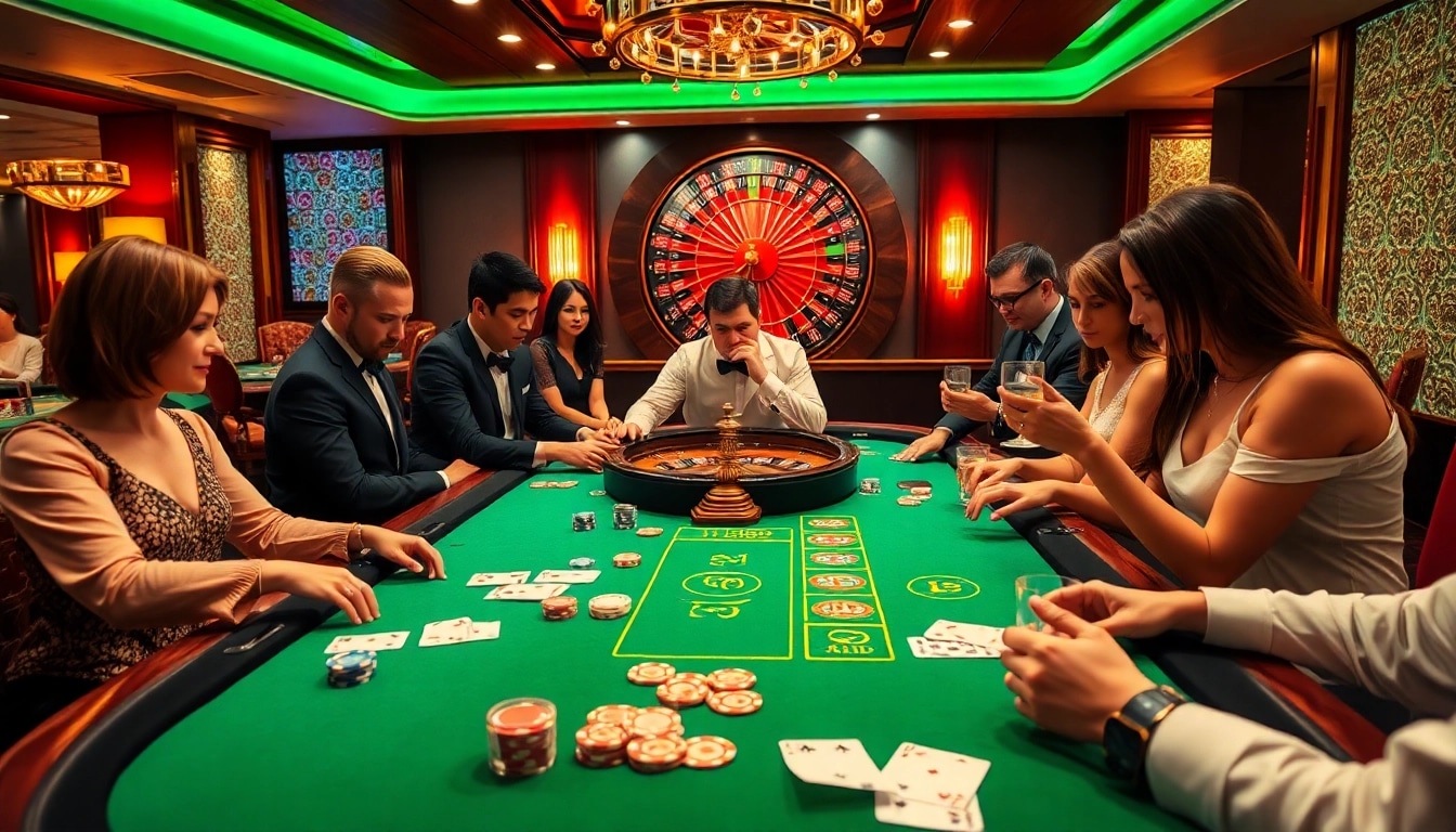 Intense poker action at QH88 casino with vibrant chips and dealers in focus.