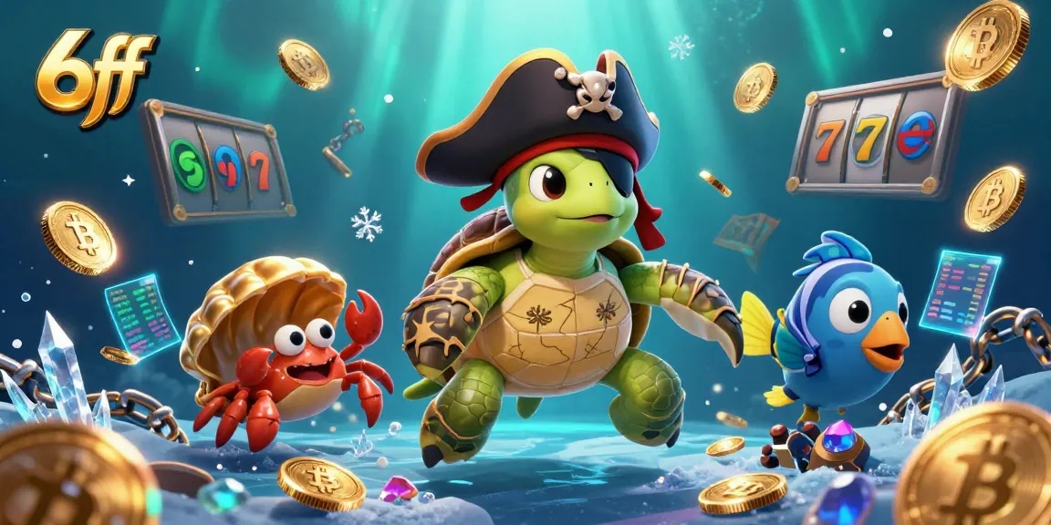 Experience thrilling jackpots with 6ff's pirate turtle and treasures in a vibrant casino scene.