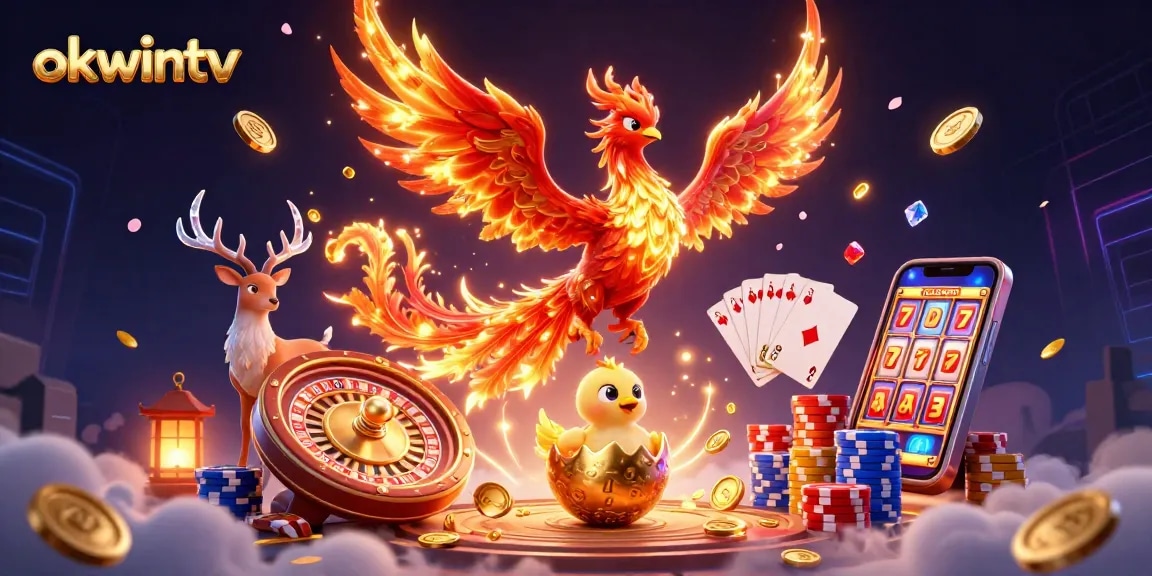 Experience thrilling casino action with okwintv, featuring a phoenix and rich gambling elements.