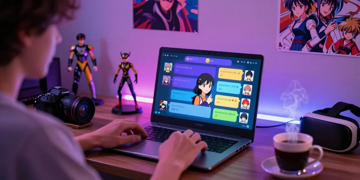 Engaging in ai ecchi chat with vibrant character interface and cozy room setup.