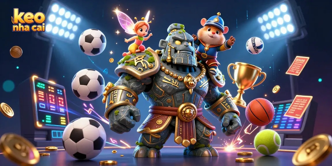 Experience the thrill of keo nha cai with a dynamic 3D adventure featuring a golem guardian and sports elements.