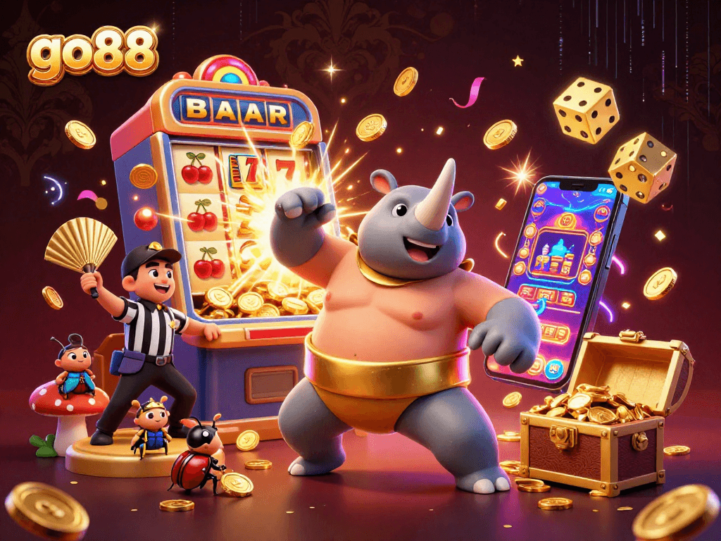 Experience thrilling gameplay at go88 with a vivid scene featuring a casino beetle championship.