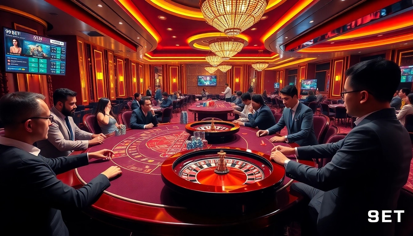 Experience thrilling gameplay at 9BET COM with vibrant casino visuals, poker chips, and excitement.