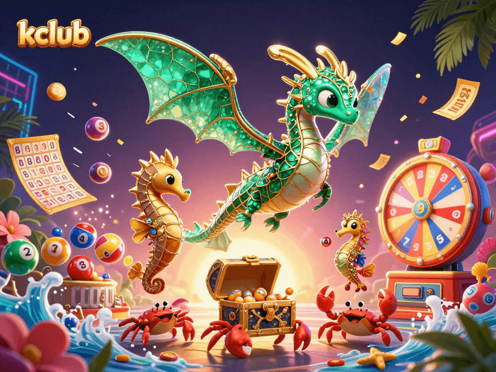 Kclub players winning big with dynamic slot game action and treasure-filled 3D illustration