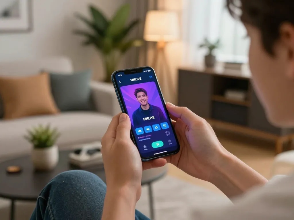 MMLIVE app facilitating exciting online gambling interactions in a sleek living room