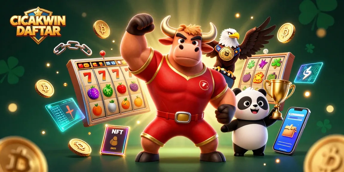 CICAKWIN DAFTAR slot gaming scene with a bull, eagle, and panda showcasing jackpot excitement
