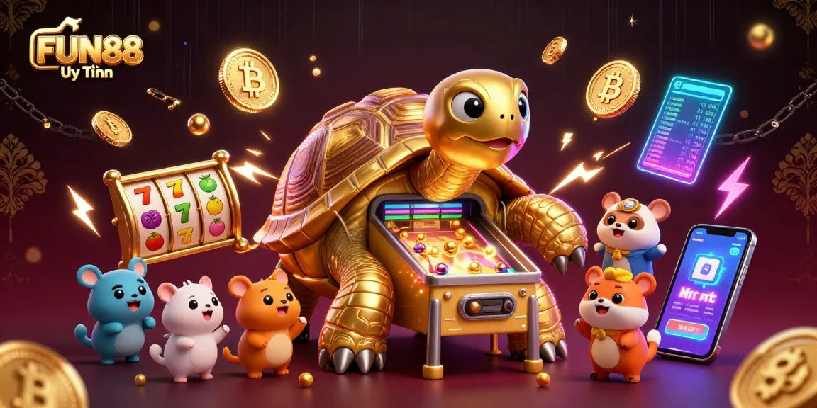 Engage with thrilling FUN88 Uy Tín by rolling lucky slots and vibrant casino features in this dynamic scene.