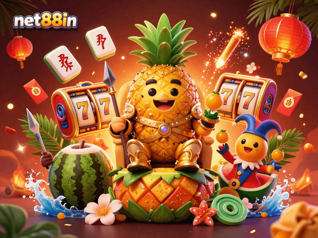 Spin the reels at net88in in this vibrant, festively illustrated casino environment.