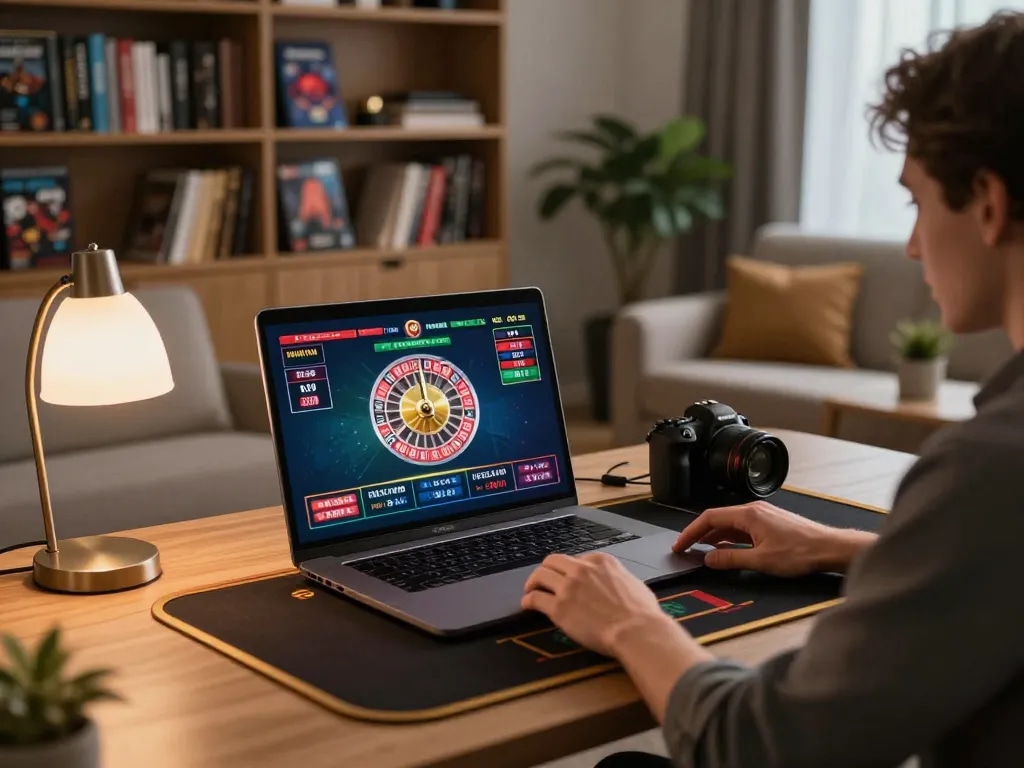 Participate in engaging live dealer games at CM88 with an inviting home office setup.