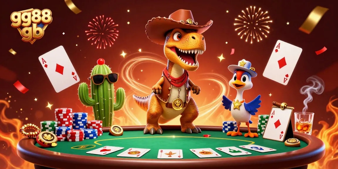 Engage in dynamic poker action with gg88 gb featuring colorful chips and excited characters.