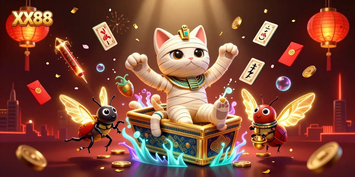 Win big with XX88 in a vibrant casino scene featuring unique characters and elements.
