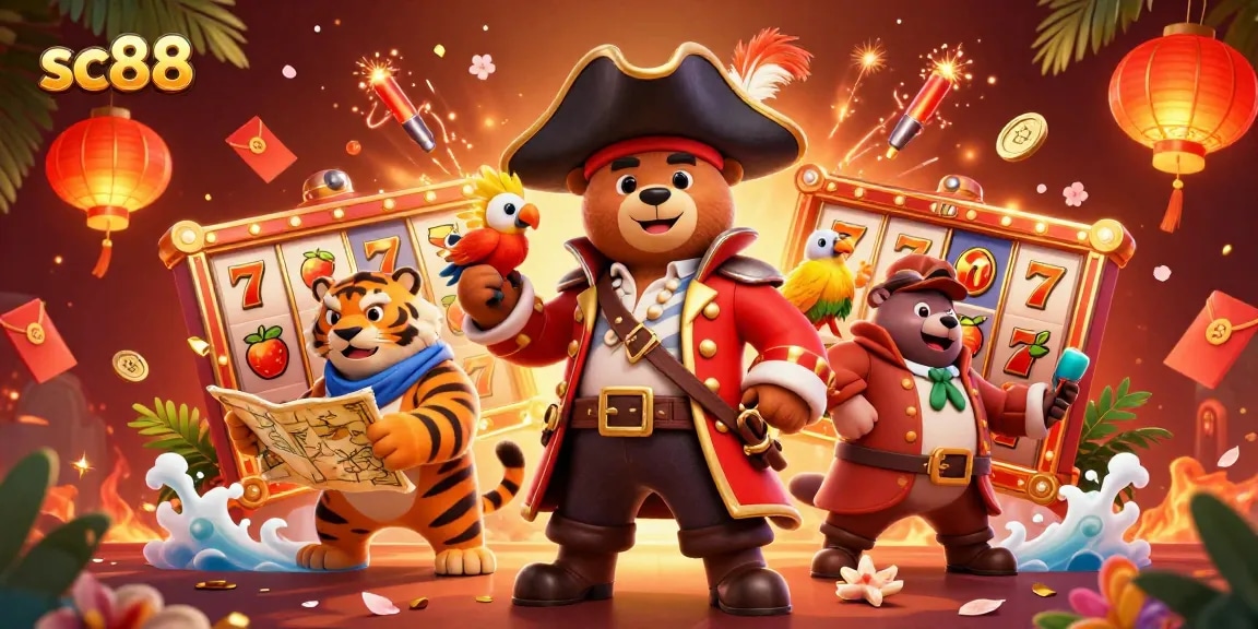 Join the fun at sc88 with vibrant slot games featuring animated characters and festive decorations.