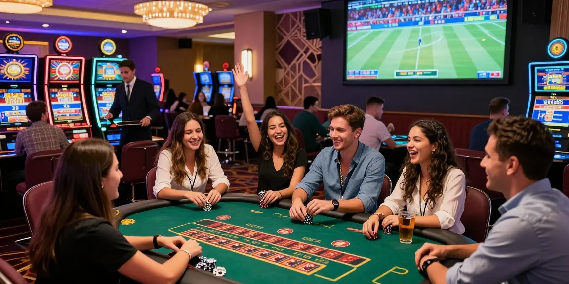 Engaging casino experience at azarlatino paraguay with players enjoying slots and live games.