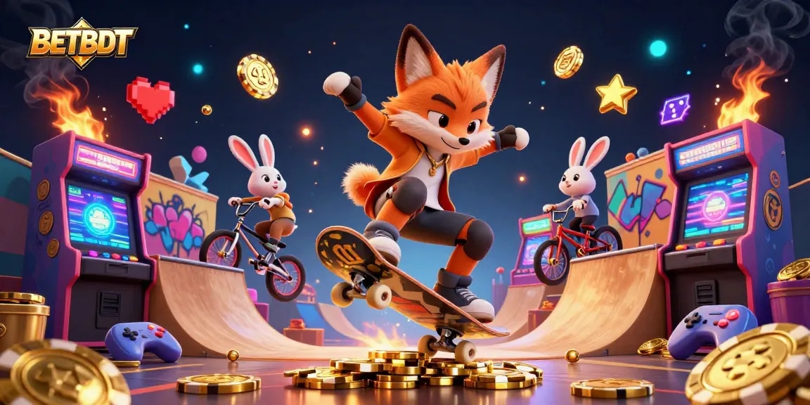 Experience thrilling gameplay with BETBDT, a vibrant 3D casino scene featuring exciting characters and colorful gaming elements.
