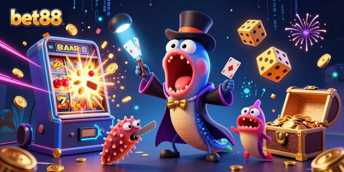 Experience excitement at bet88 with a dynamic casino scene featuring a magician eel and jackpot elements.