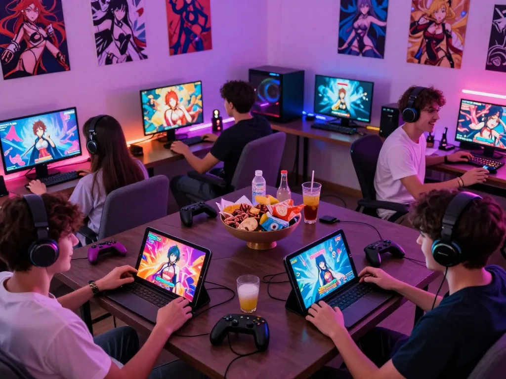 Players enjoying engaging hentai games in a lively, colorful gaming environment.