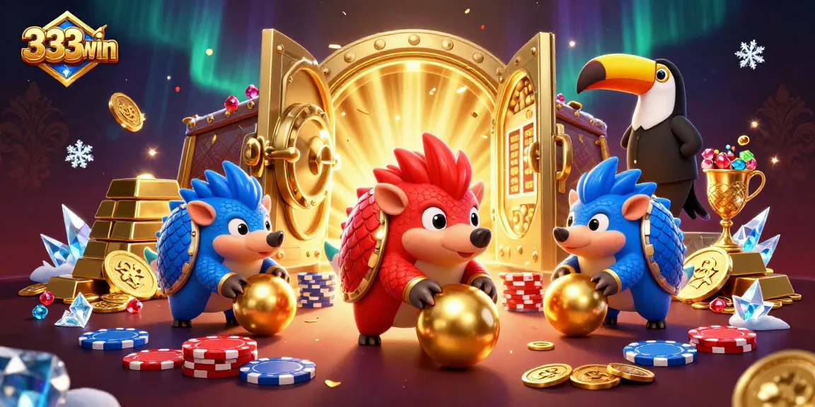 Experience thrilling gameplay at 333win with cartoon pangolins bowling through poker chips.