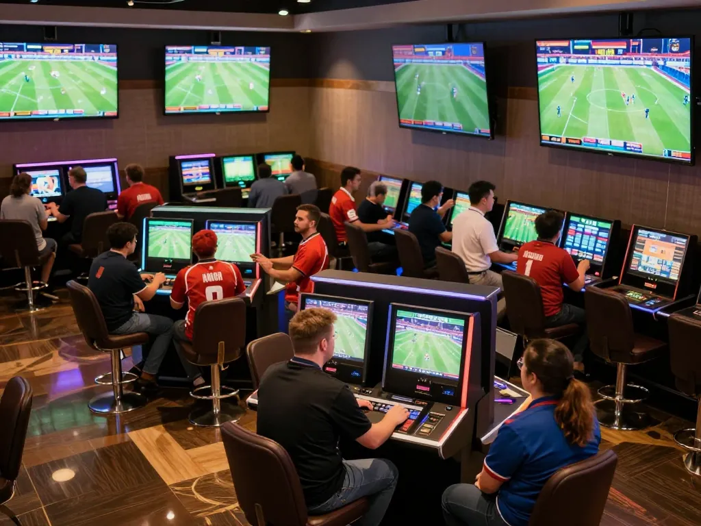 Exciting scene of trang cá cược bóng đá with bettors engaged in sports betting at a modern casino.
