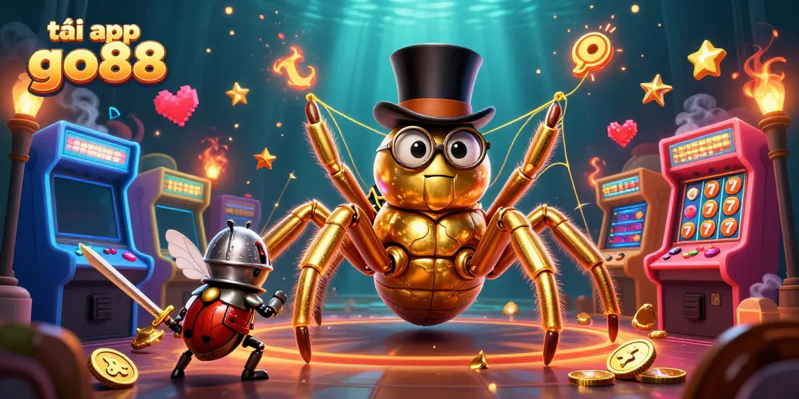 Engage with excitement while tải app go88 featuring a golden tarantula weaving casino magic with vibrant gaming elements.
