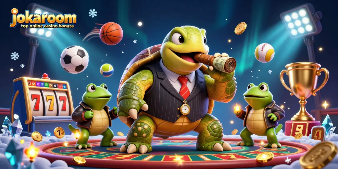 Experience jokaroom top online casino bonuses with a vibrant 3D art scene showcasing exciting gaming elements.