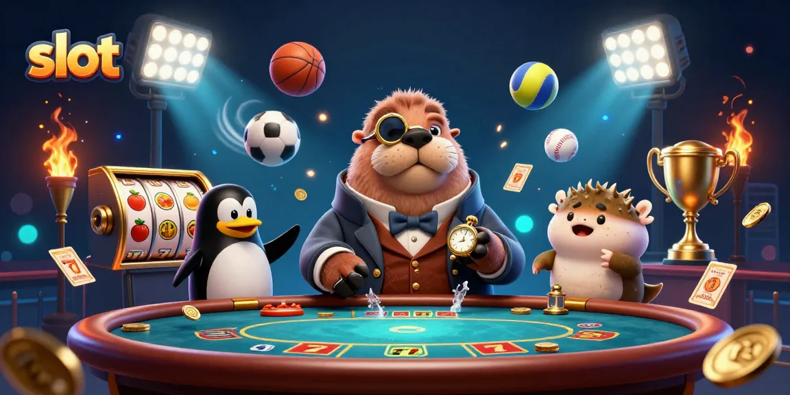 Experience the thrill of slot gaming with vibrant characters and dynamic elements in this casino illustration.