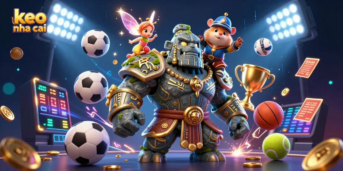 Experience the thrill of keo nha cai with a dynamic 3D adventure featuring a golem guardian and sports elements.