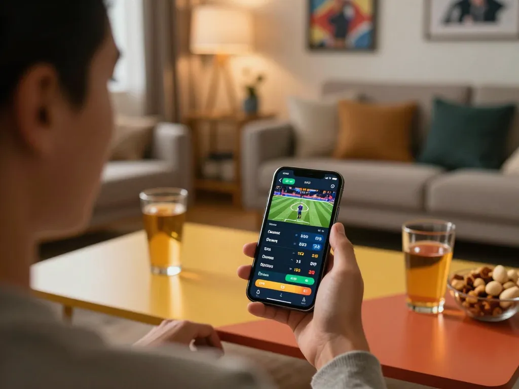 Placing bets using the 33win app in a cozy living room atmosphere during a sports event