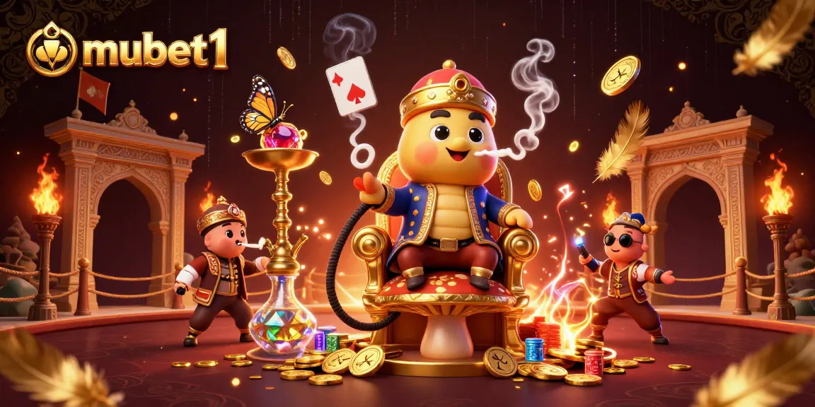 Engage with mubet1 in a dynamic online casino scene featuring a hookah-master and poker elements.