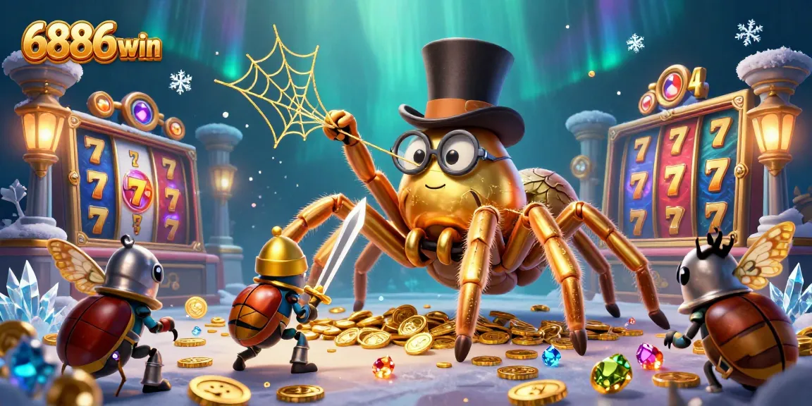 Experience the thrilling world of 6886win with a golden tarantula and knight in a vibrant casino setting.