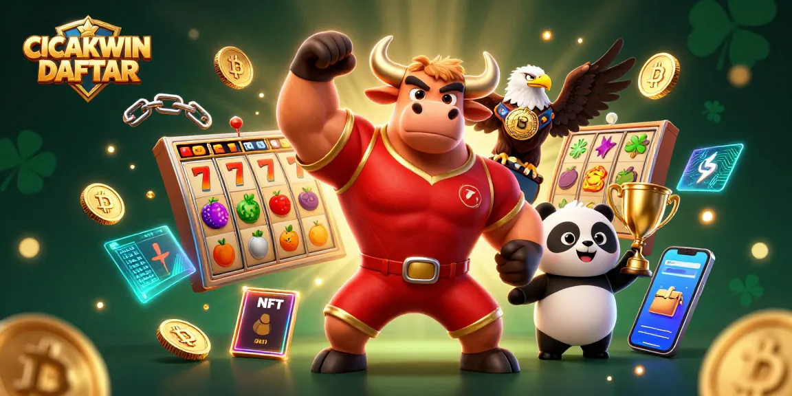 CICAKWIN DAFTAR slot gaming scene with a bull, eagle, and panda showcasing jackpot excitement