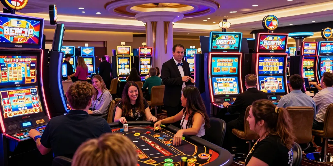 Exciting gaming scene at mastercard casinos with players winning and enjoying diverse games