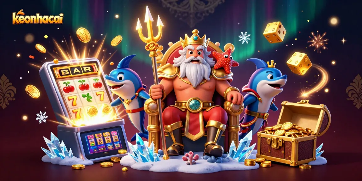 Experience the excitement of keonhacai with Neptune, samurai, and jackpot symbols in this dynamic casino scene.