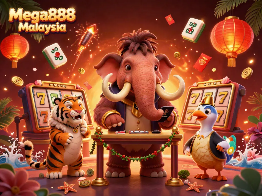 Experience the excitement of Mega888 Malaysia with a vibrant casino scene featuring unique characters and engaging elements.