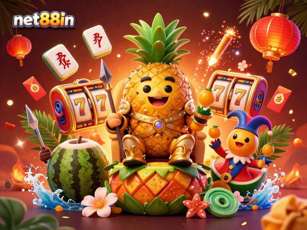 Spin the reels at net88in in this vibrant, festively illustrated casino environment.
