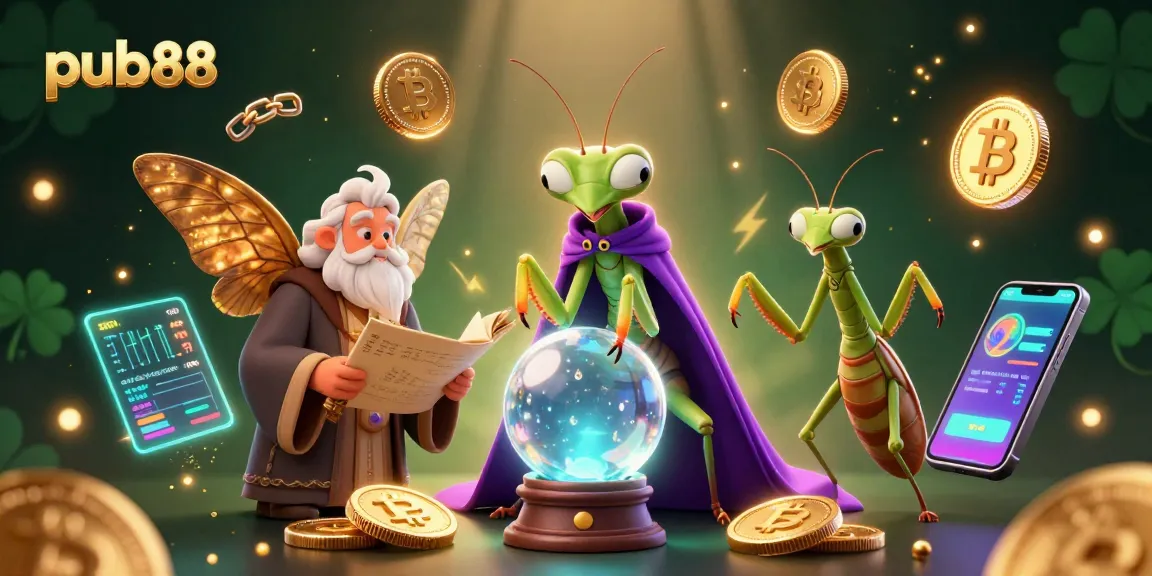Experience winning with pub88's vibrant casino scene featuring mystical characters and crypto elements.
