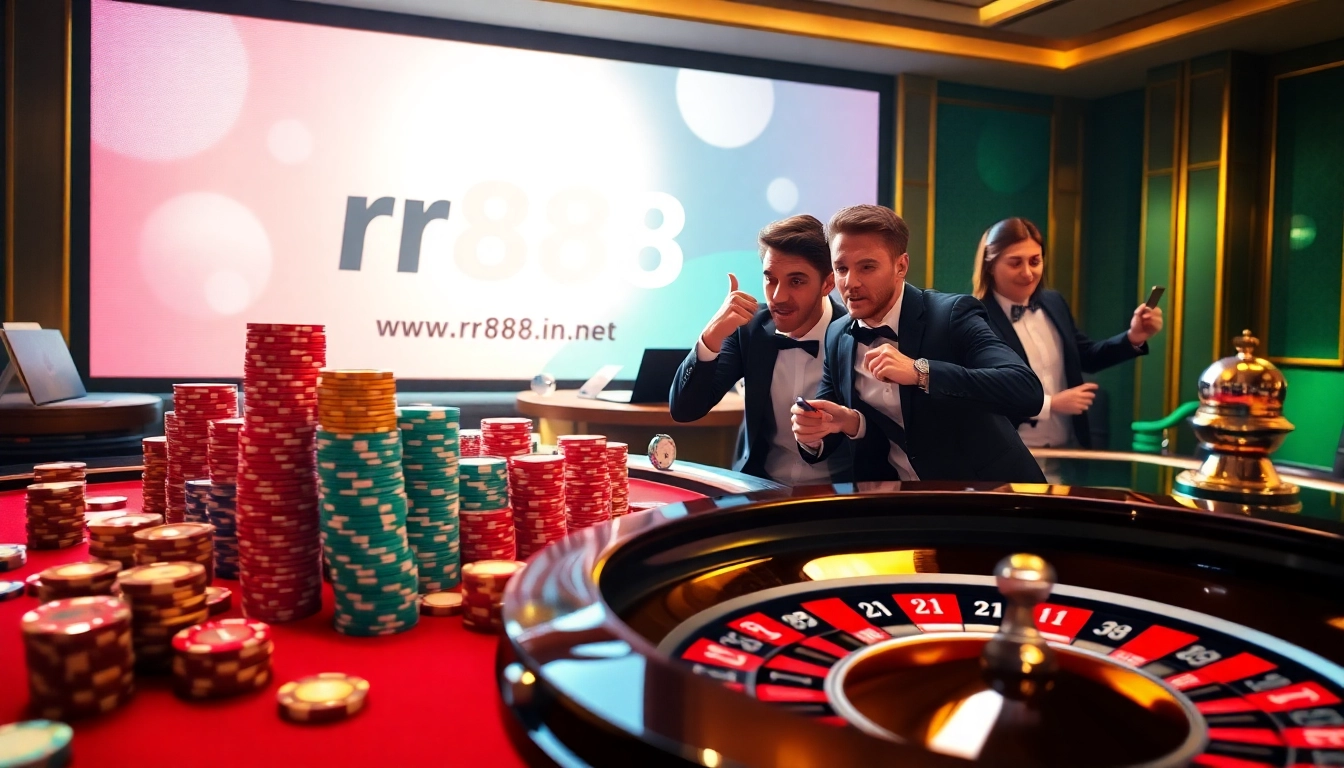 Gambling excitement at RR88 with players engaging in poker and roulette at https://rr8888.in.net/ casino.