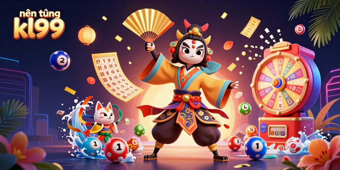 Engage in the vibrant world of nền tảng kl99 with animated lottery elements and lively characters.