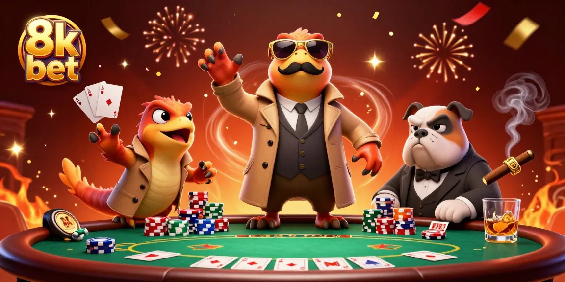Join the excitement at 8k bet with raptors in a trench coat attempting VIP casino entry.