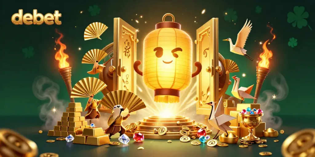 Experience thrilling gameplay with Debet as golden lantern spirits illuminate a vibrant casino scene.