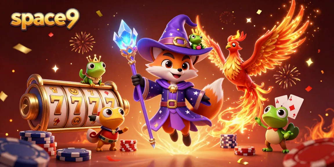 Engage with space9 casino through an enchanting 3D illustration featuring a wizard fox, phoenix, and immersive gaming elements.
