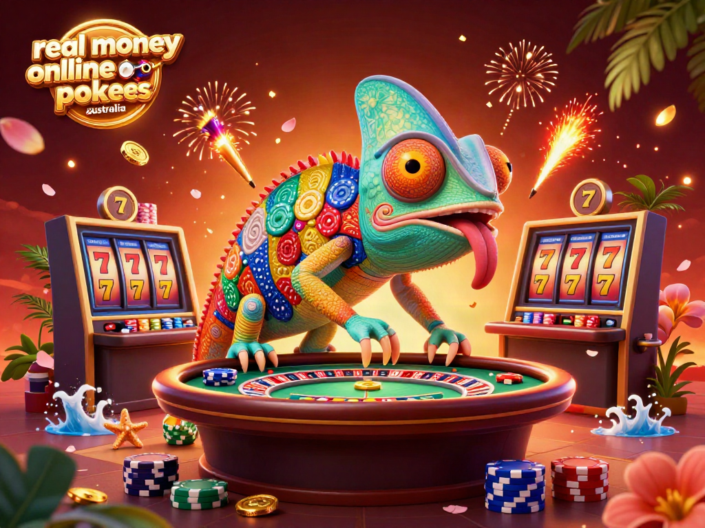 Experience the excitement of real money online pokies Australia with vibrant 3D illustrations of casino elements.