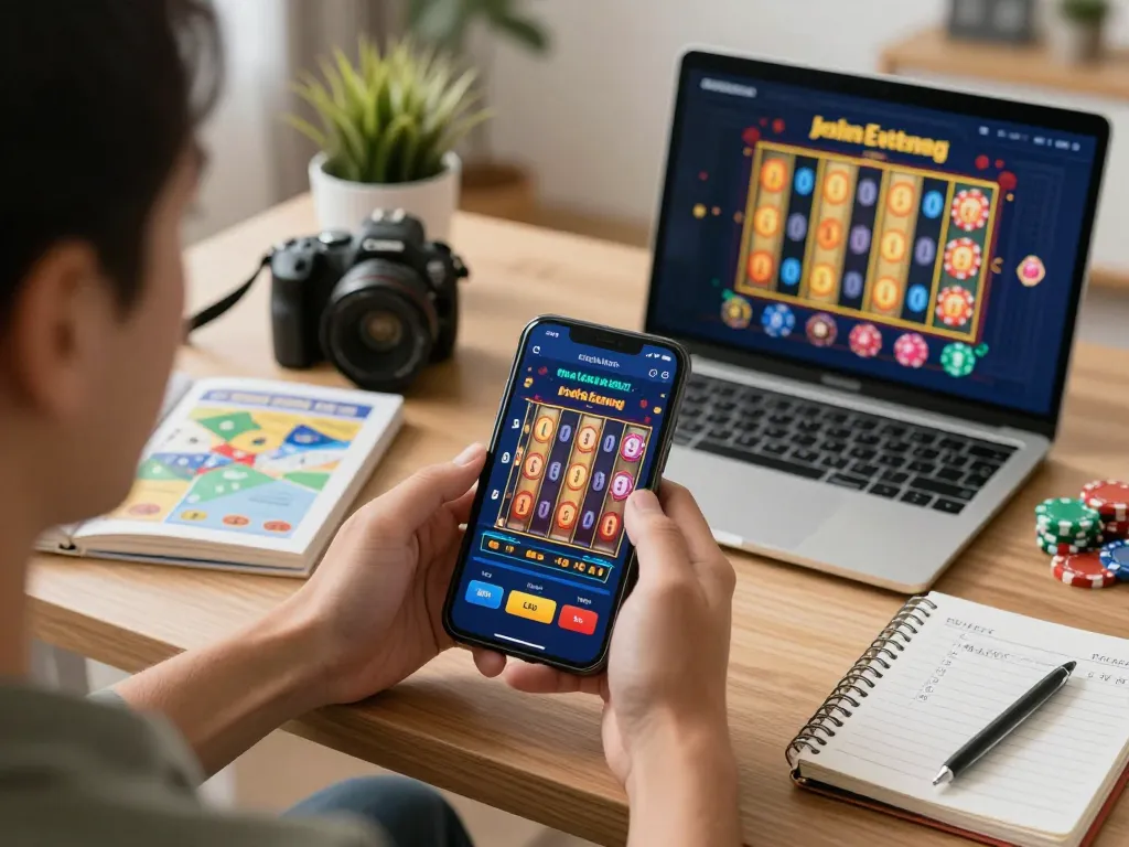Engaging smartphone gameplay at okfun with vibrant online casino app in cozy setting