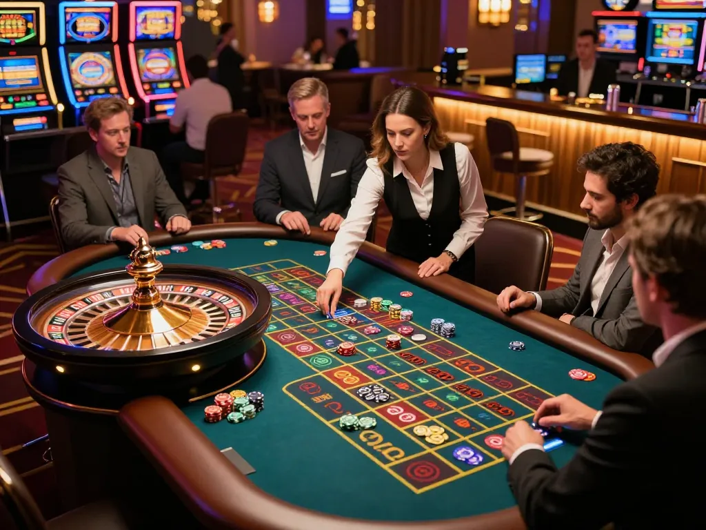 Experience gamedoithuong88 at a lively roulette table with players eagerly placing bets in a luxurious casino.