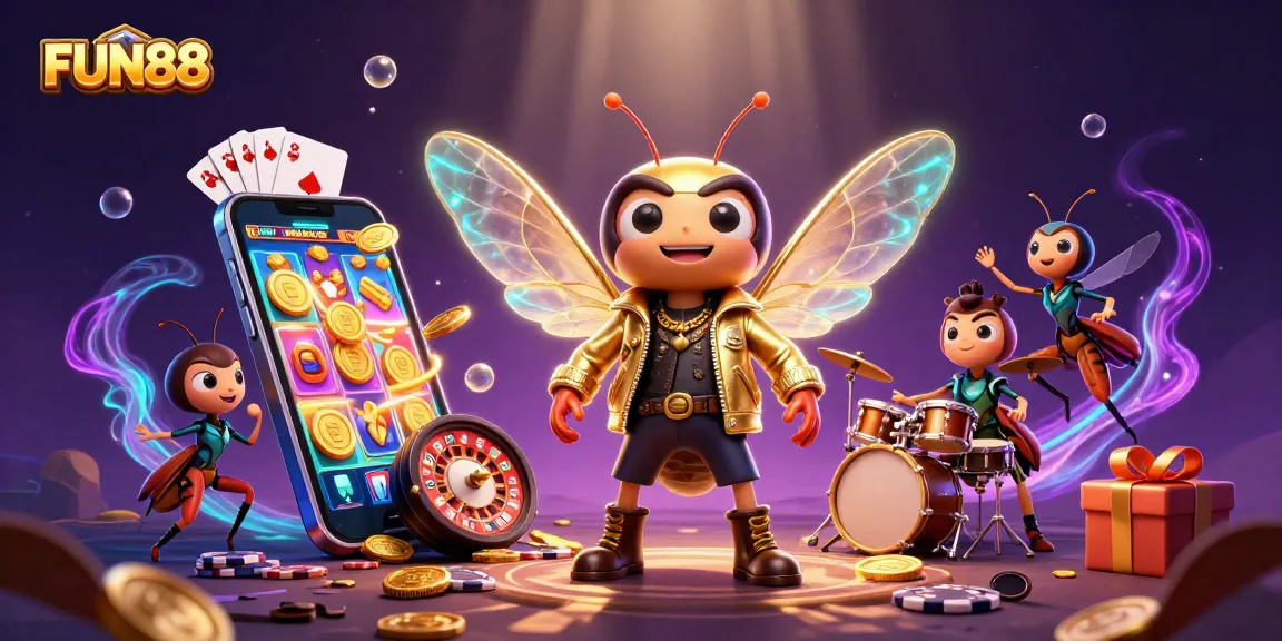 Play FUN88 and win thrilling rewards with vibrant slot game visuals and energetic characters.
