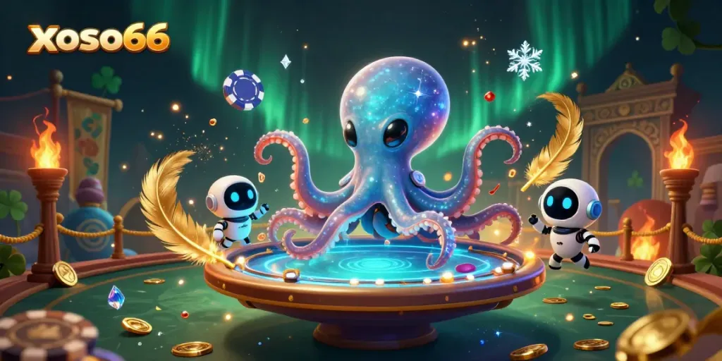 Experience thrilling games at xoso66 with the alien octopus dealing poker at an intergalactic table.
